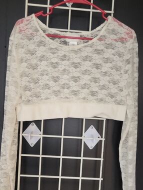 Classic Cream Lace Cropped Long-Sleeve Top, XXL, Runs Small!